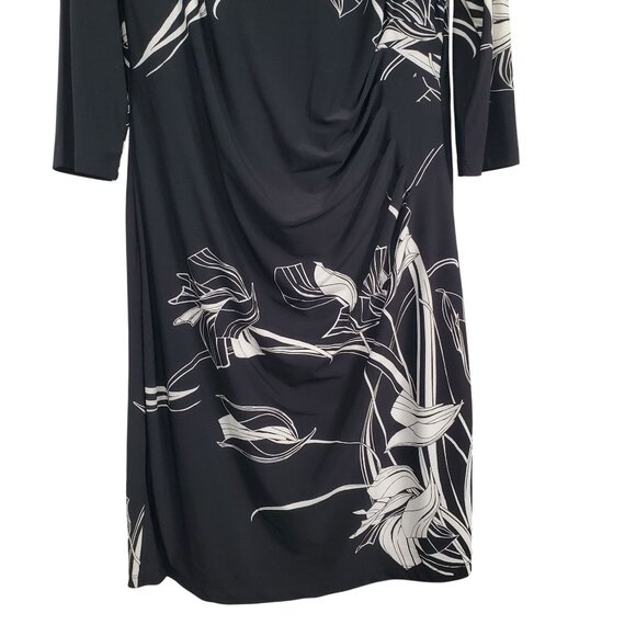 Anne Klein 16 Dress Floral Side Ruched Sheath Stretch Jersey Knee Length Elegant - Picture 5 of 12